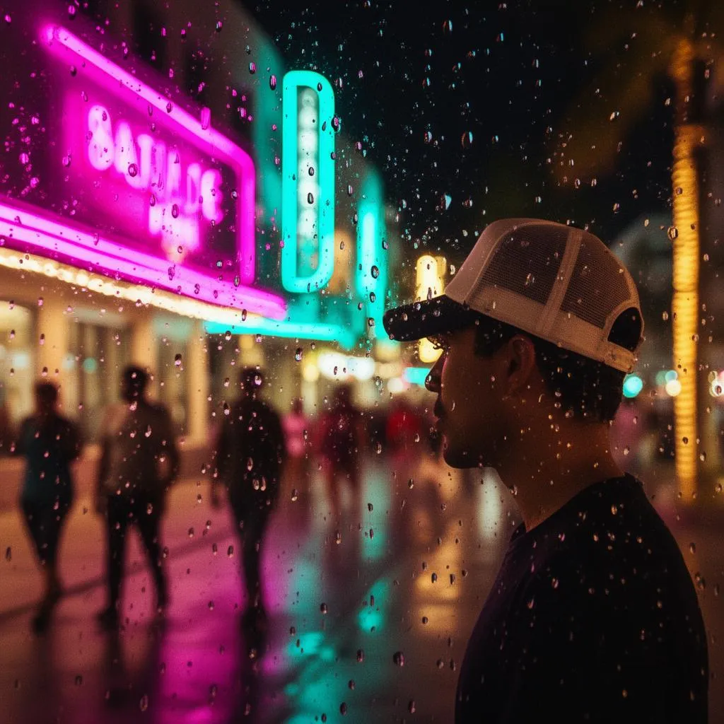 Custom hat bar glowing under neon lights at a nighttime event