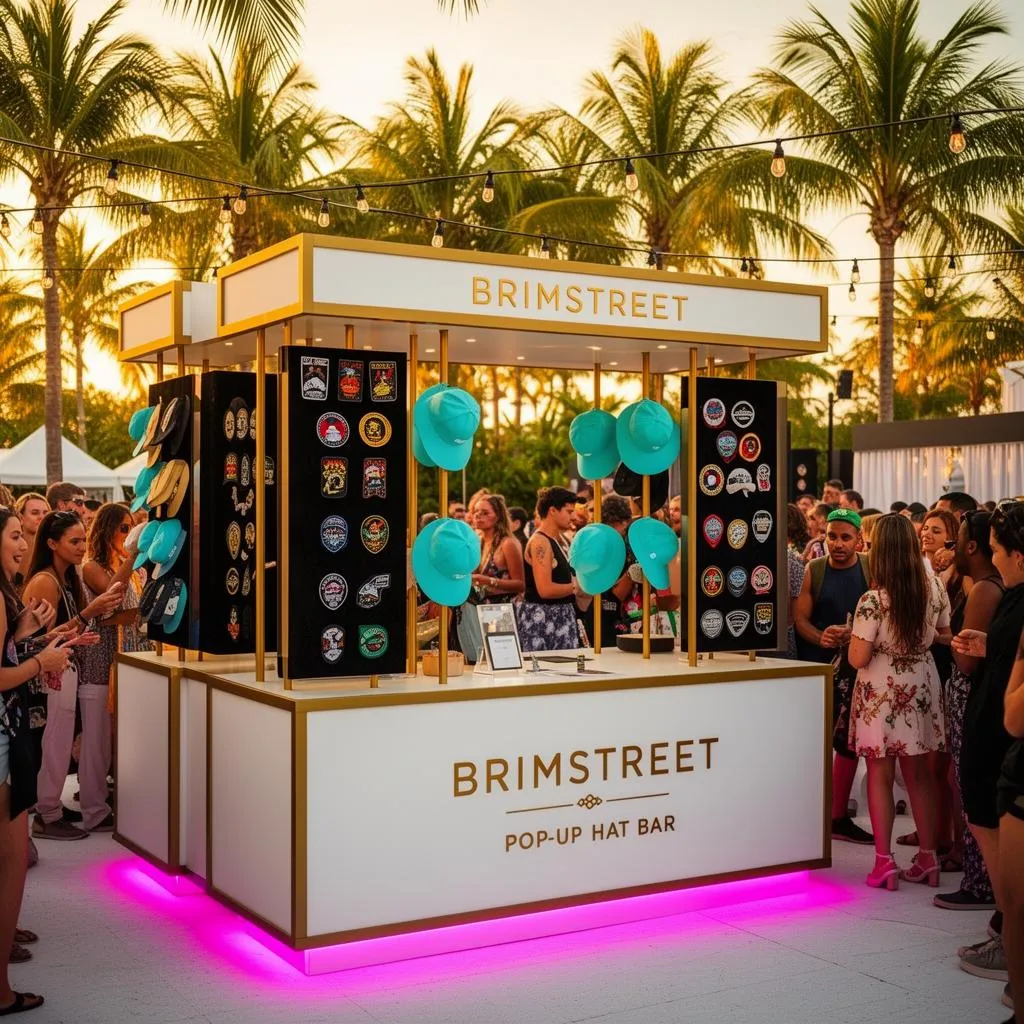 Crowd gathered around a Brimstreet pop-up hat bar activation