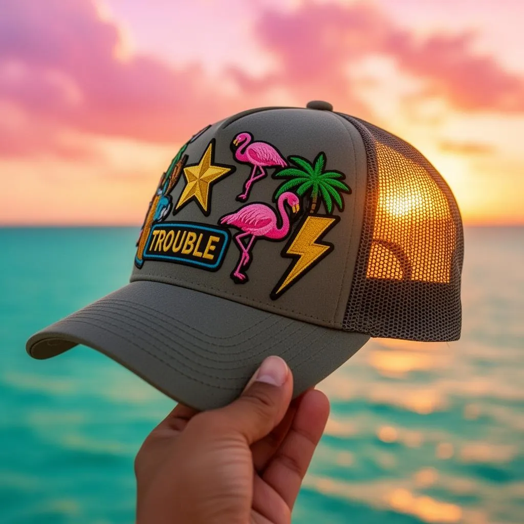 Custom trucker hat being crafted at the Brimstreet hat bar in Orlando